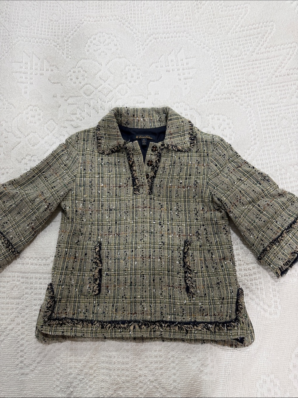 Brooks Brothers Navy-Lined Tweed Jacket with Olive and Cream Flecks